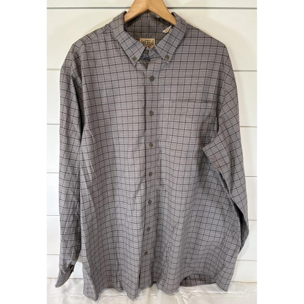 Red Head Brand CO. Button Down Shirt Men's 2XLT Grey Plaid Long Sleeved